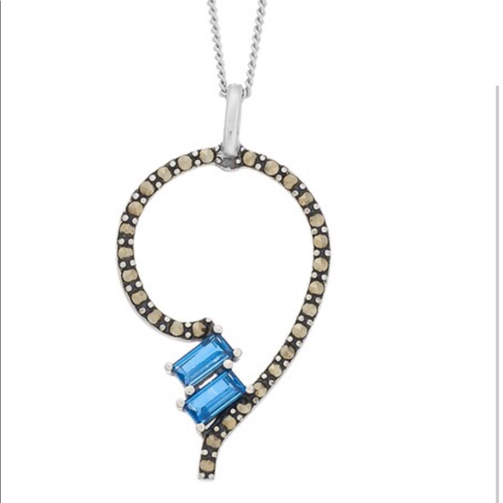 Sterling Silver Marcasite & Blue Glass Necklace
